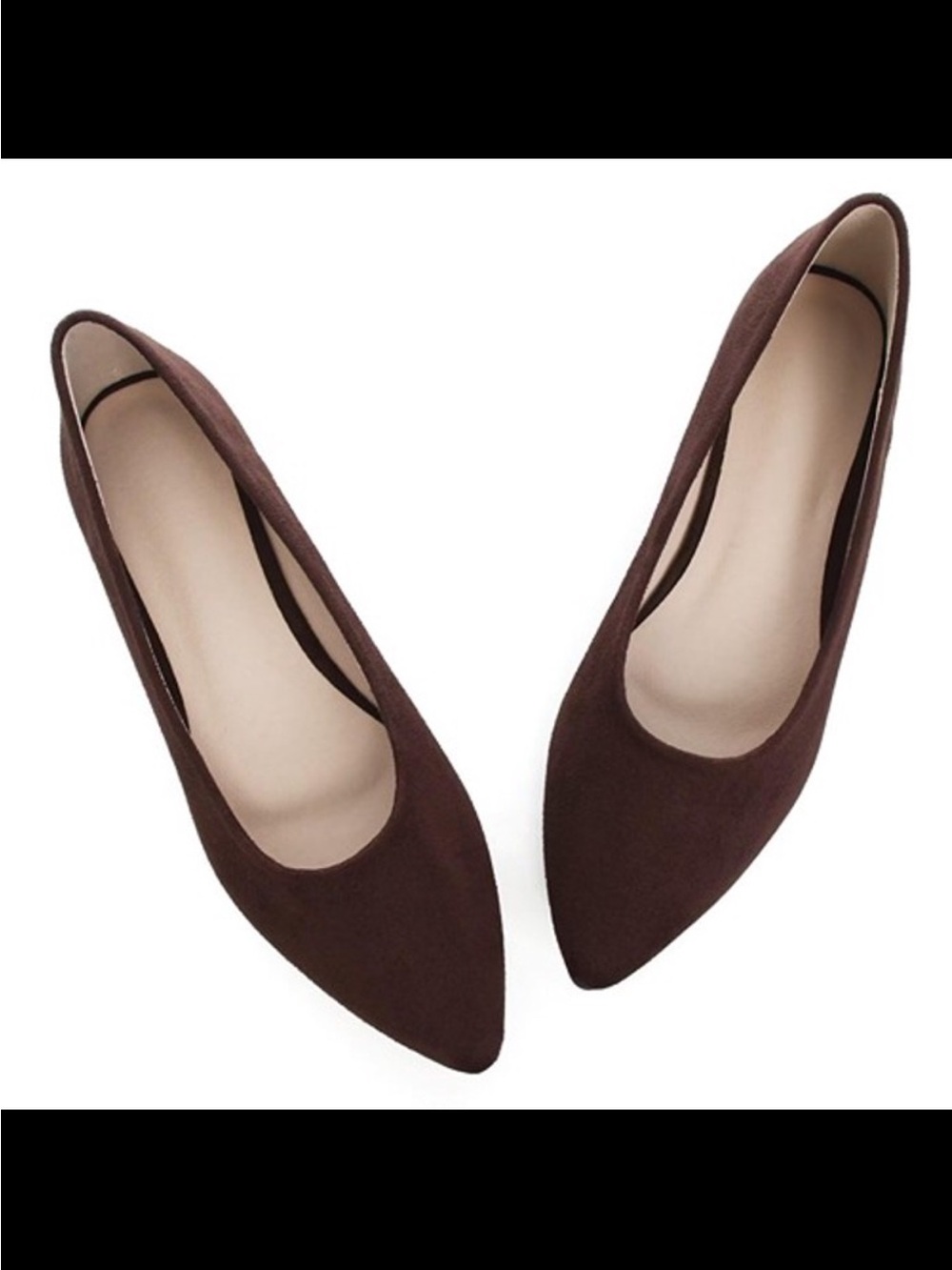 Pointed Toe Suede-Look Flats in Brown